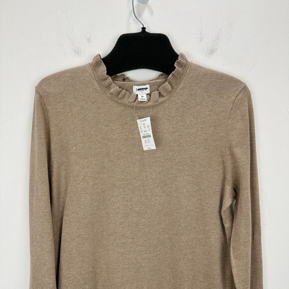 J.Crew Cotton Ruffleneck Sweater Classic Preppy Minimalist Beige Tan Medium NWT - Picture 6 of 11